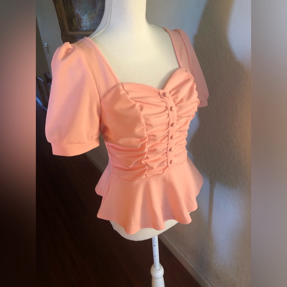 Belle Poque Peach Retro Peplum top
